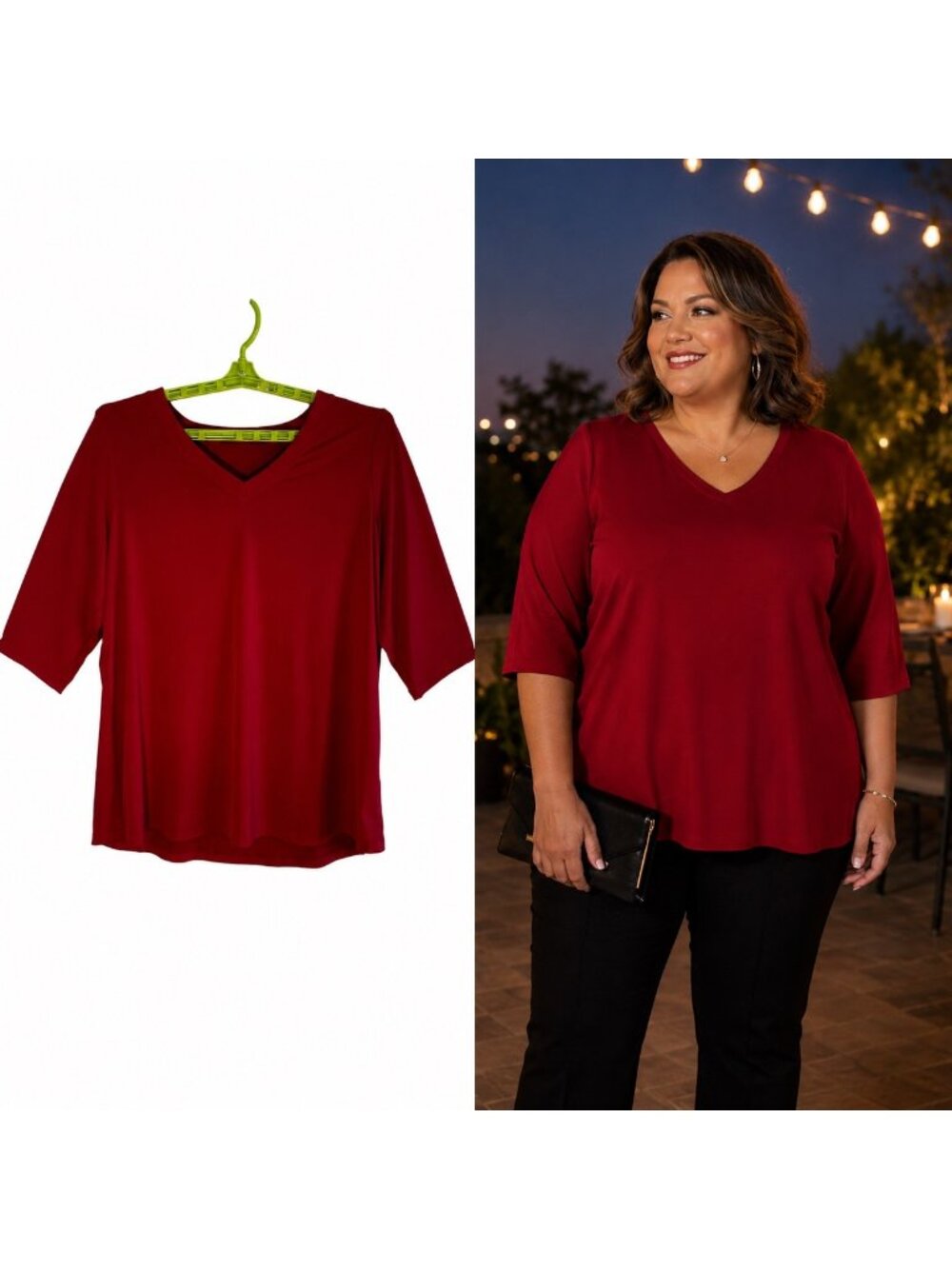 Susan Graver Modern Essentials Hot Pink V-Neck Three-Quarter Sleeve Top SZ 3XLP